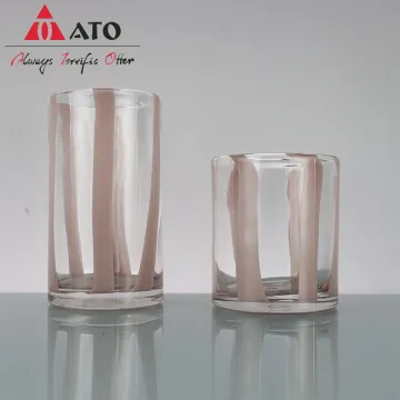 Household Colored Glass Cup with White Stripes