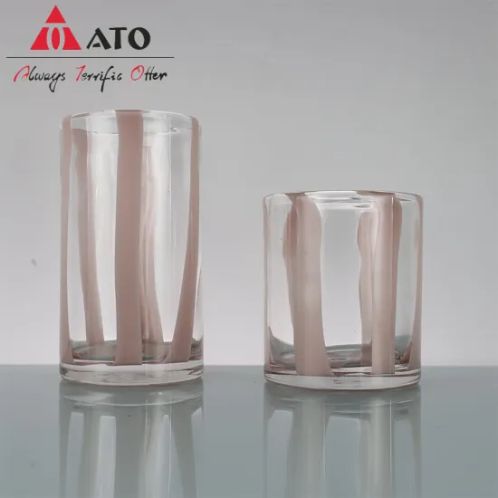 Household Colored Glass Cup with White Stripes