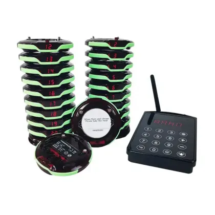 Wireless Coaster Guest Buzzer System for Cafe - Touching Keyboard 15 Vibrating Pagers Restaurant Paging Service