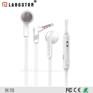 Super bass in ear colorful flat cable earphone with mic and volume control 3.5mm jack