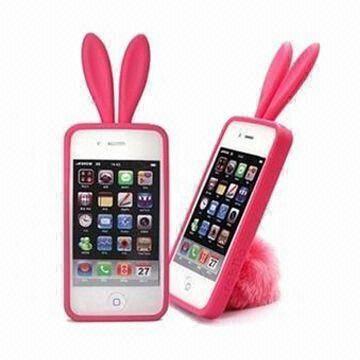 Mobile Phone Silicone Case, Suitable for Apple's iPhone 4, with Rabbit Design and RoHS Mark