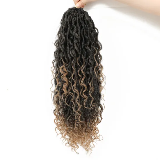 X-TRESS Natural Ombre Brown Faux Locs With Curly Hair Synthetic River Goddess Locs Passion Twist Crochet Braiding Hair Extension
