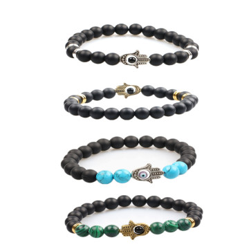 Wholesale custom 8mm natural stone bead bracelet evil eye hamsa bracelet for women and men