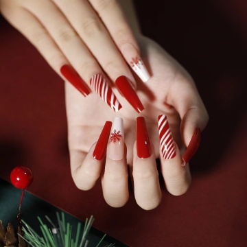 Private Label Custom Red and Pink Paillette Christmas Coffin Nails