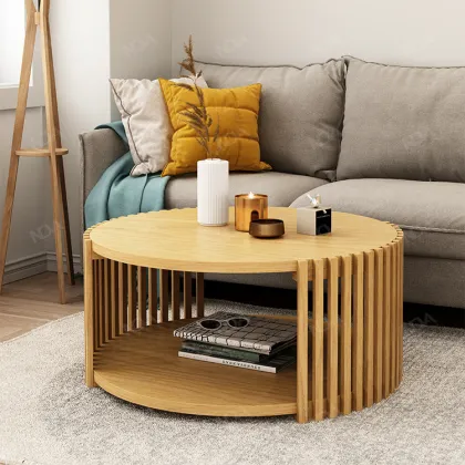Modern Round Solid Wood Coffee Tea Table for Home Living Room