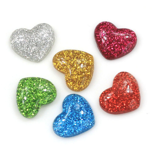 Neuankömmling 14mm Nettes Glitzerherz Flatbacks Harz Kawaii Cabochons Charms DIY FashionDeco für Kinder Hairbow Verzierungen