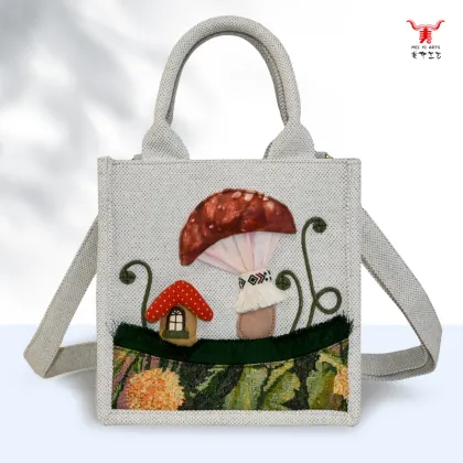 Mei Yi Arts Mushroom House Handheld Crossbody Tote Bag