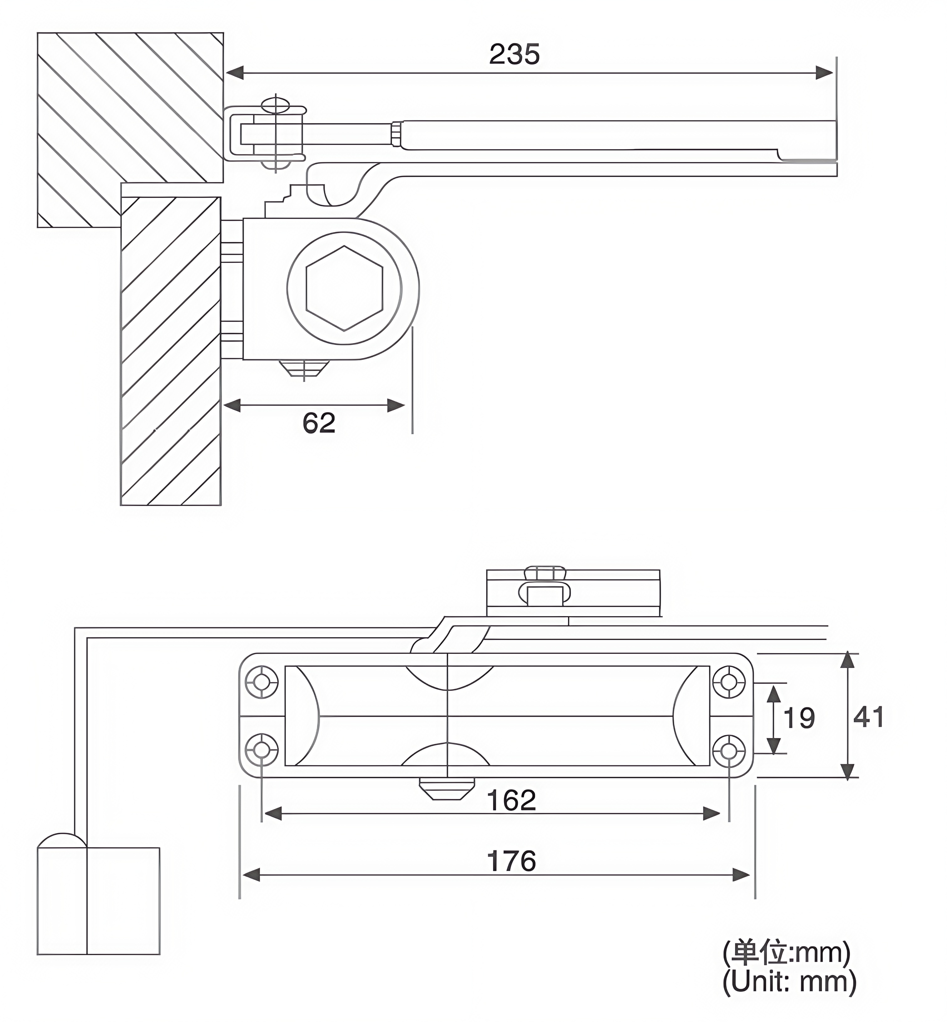 Dimensional drawing and mounting layout