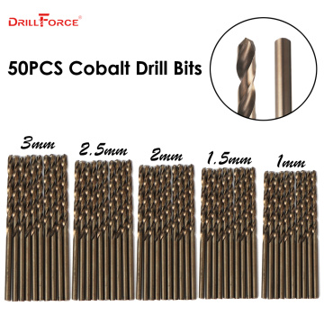 50PCS Drillforce Tools M35 Cobalt Drill Bit Set,HSS-CO Drill Set 1-3MM,for Drilling on Hardened Steel, Cast Iron&Stainless Steel