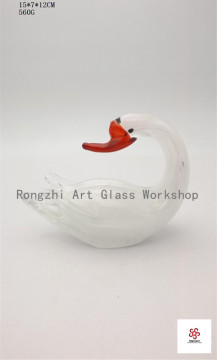 White Swan with Red Beak Glass Sculpture