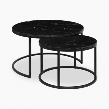 Madison Set of 2 Nesting Coffee Tables - Black Marble & Brass