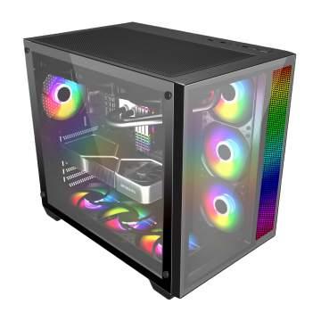 حالة كمبيوتر Mesh Mesh Mesh Mesh RGB: برج كامل مع الزجاج المقسى ، ومنفذ الصوت الأكريليك ، وتوافق M-ATX