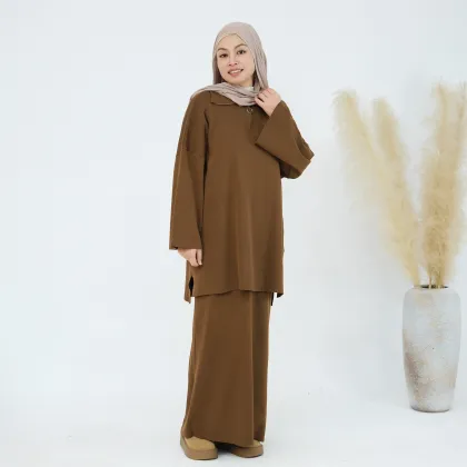 PROMISTAR Autumn Winter Middle Eastern Thickened Knitted Loose Sweater Skirt Modest Suit