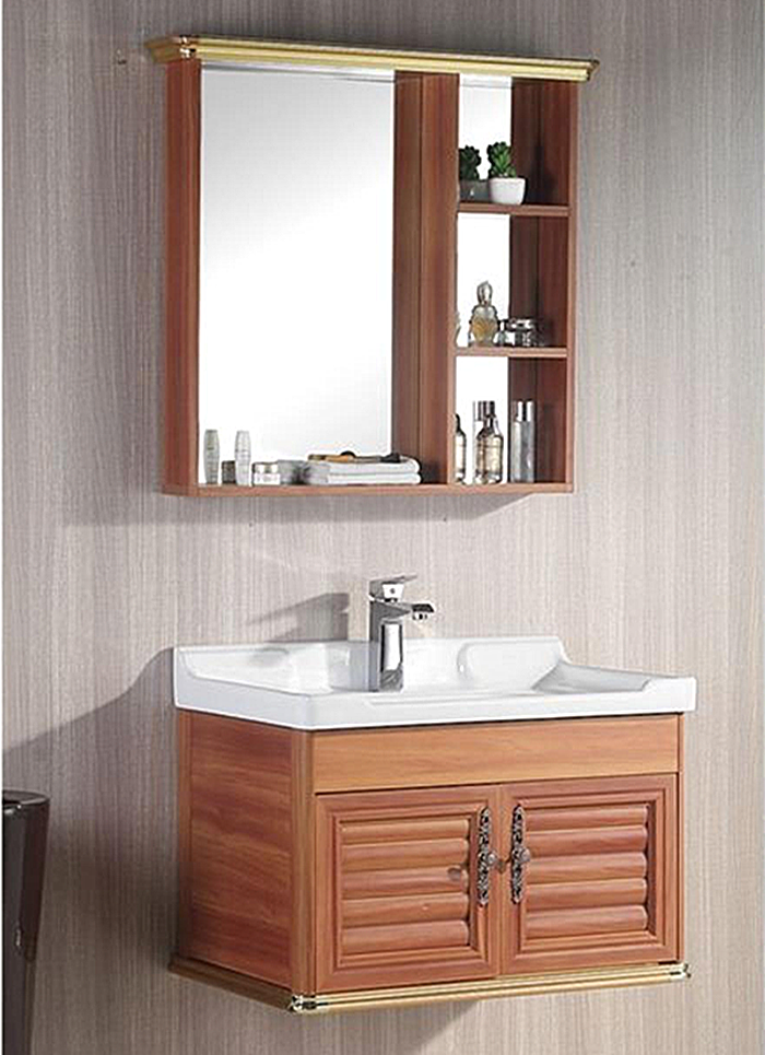 Armoire de salle de bain en bois classique avec rangement à trois niveaux