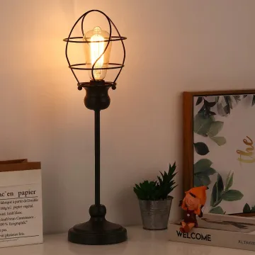 Geometric Desk Lamp with Metal Wire Cage
