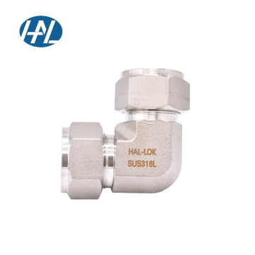 SS316L Stainless Steel Double Ferrules 90 Degree Tube Fittings Union Elbows
