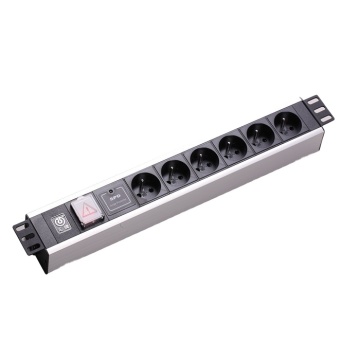 2024 French Type 1U 6 Way Black Aluminium PC Extension Power Distribution Unit (PDU) Socket