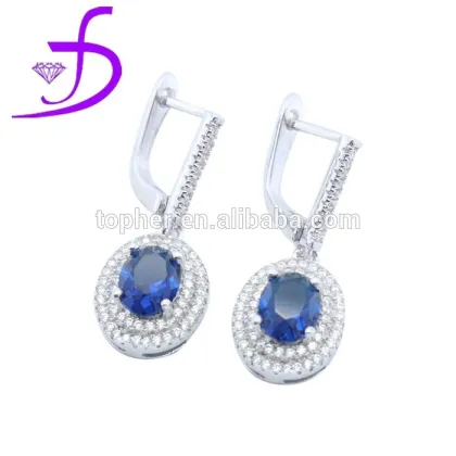 2015 gemstone white jewelry genuine sterling silver earring blue topaz earring