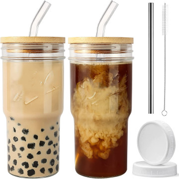 Gelas Minum Toples yang Lucu Dapat Digunakan Kembali - 16 oz Tumbler Perjalanan Dengan Tutup dan Sedotan Untuk Iced Coffee