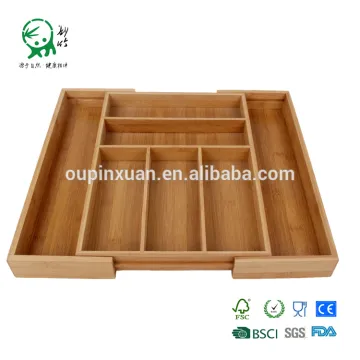 Multipurpose expandable bamboo cutlery tray for kitchen storage