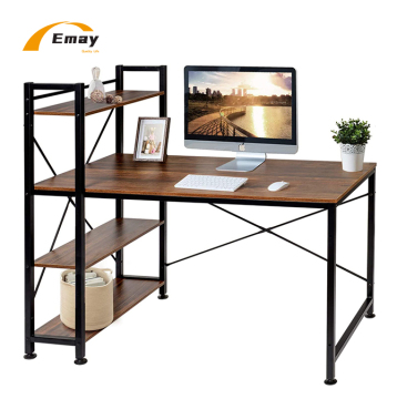47 Inch H Shape Computer Desk with Reversible Bookshelf for Home Office