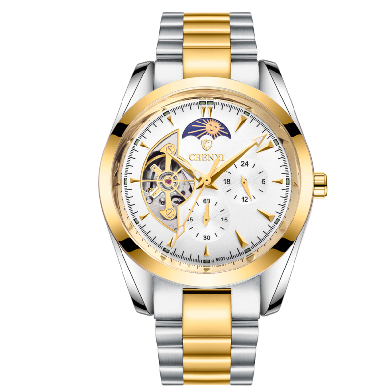 CHENXI 8801 2023 Stainless Steel Men's Quartz Watch - Luxury Black Gold Finish