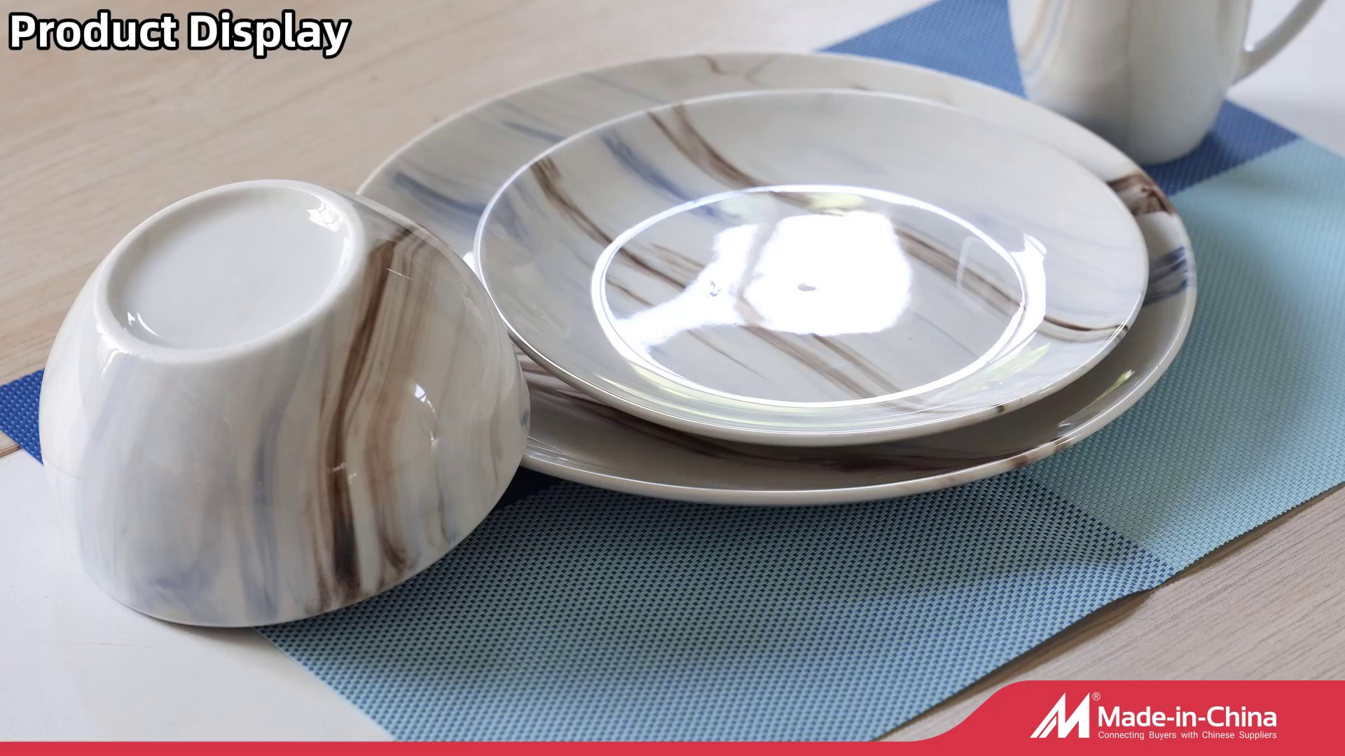 18PCS Eco-Friendly Blue Matte Leaf Pad Print Porcelain Dinner Set