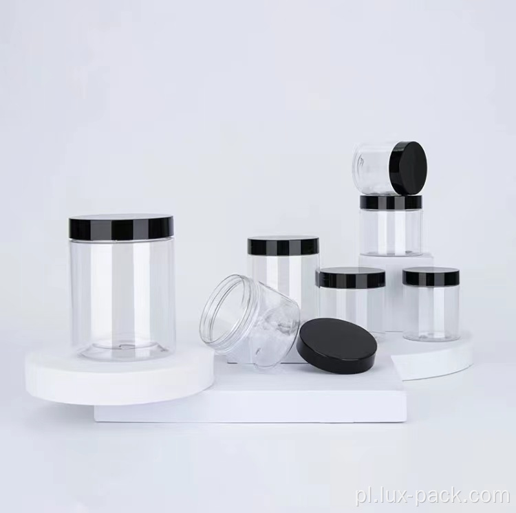Pusty przezroczysty plastikowy słoik kosmetyczny z pokrywką