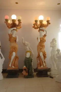 Marble Woman Statue with Lamp For Sale