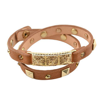 Brown design/fashion rivet on wholesale/design on sale leather bangles, OEM/ODM orders are welcome