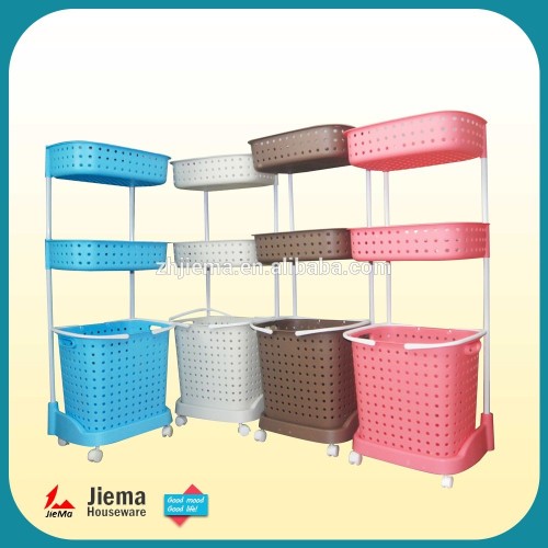 Folding plastic collapsible laundry basket trolley with wheels