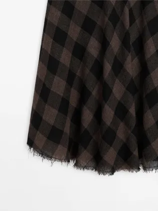 Women's French-style mature-casual full-wool checkered tweed midi skirt