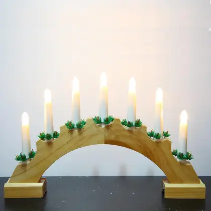 Christmas Decoration B/O Red Wooden Candle Bridge