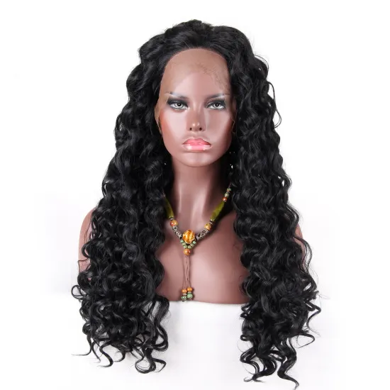 2020 hot selling design front lace synthetic wig,long curly black to brown ombre hair wigs