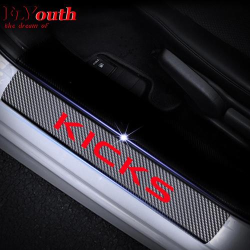 Car Door Sill Scuff Plate For Nissan Kicks Reflective 4D Carbon Fiber Sticker Welcome Pedal Threshold Auto Accessories 4Pcs