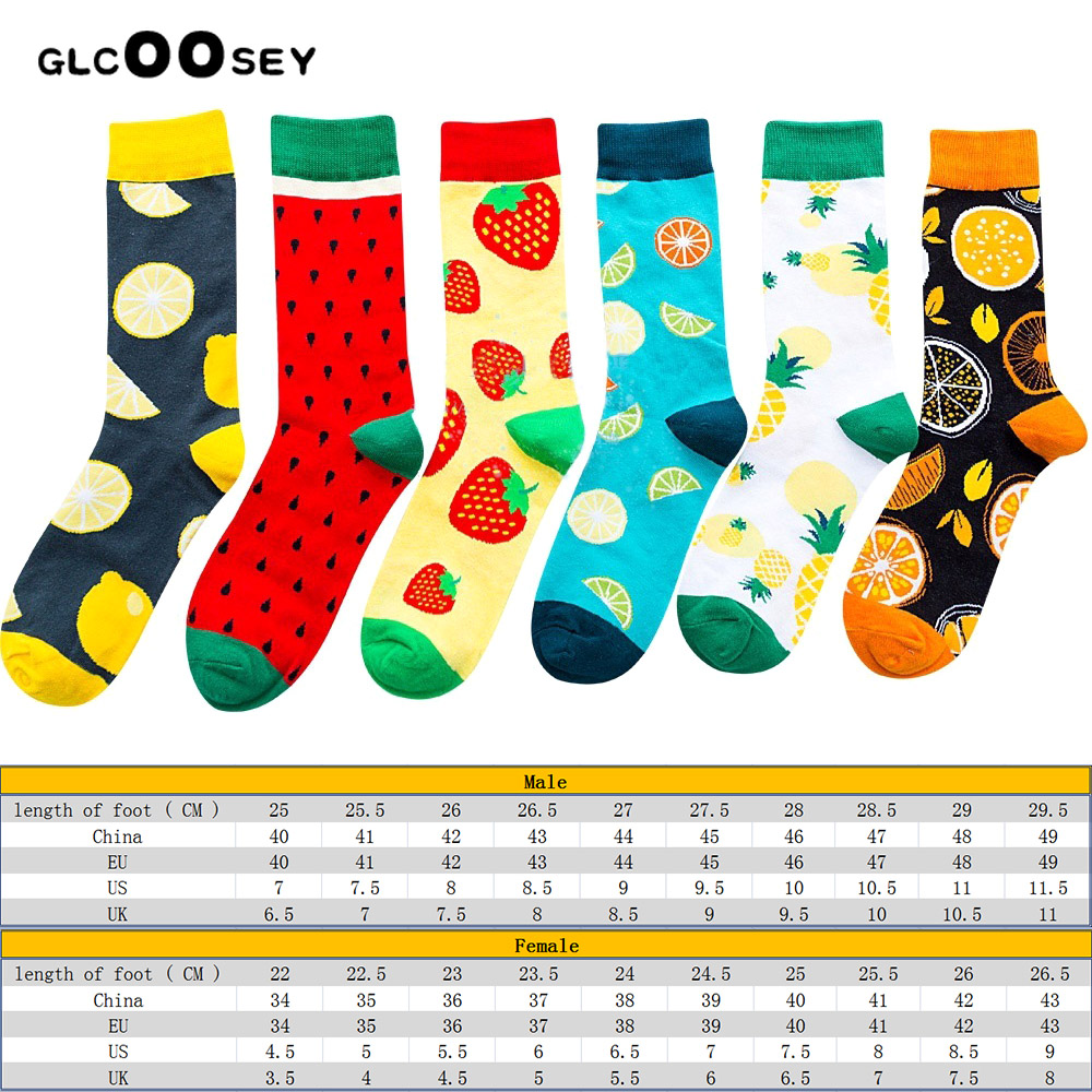 5pairs/pack Fresh Fruits Men Happy Socks Lemon Pineapple Orange Watermelon Strawberry Fish Jellyfish swim ring Ship anchor socks