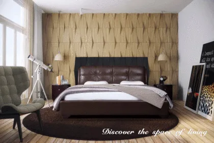 Brown Leather Wood Bed