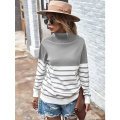 Women`s Turtleneck Stripe Color Knitted Sweater