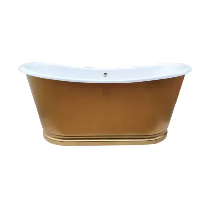Brushed Brass Finish Bateau with Cast Iron Porcelain Bathtub 1670mm Long