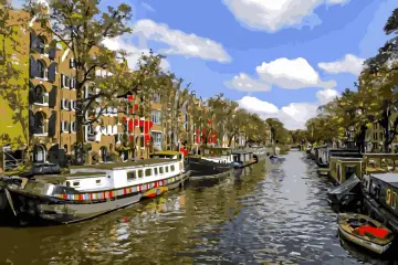 PX-08 Amsterdam canal barge diy oil painting by numbers Europe landscape acrylic paint wall painting digital unique gifts