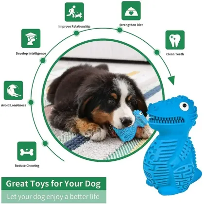 Indestructible Tough Fetch Dog Chew Toys: Durable Rubber Dinosaur Teething Treat Dispensing Puzzle Dog Toy