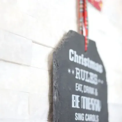 Hanging Slate Chalk Board with Silk Ribbon for Home and Wedding