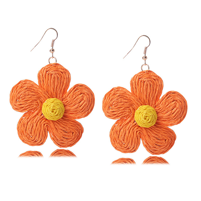 Boucles d&#39;oreilles en rotin pour femmes déclaration boho raffiah paille enveloppée de fleurs enveloppées de boucles d&#39;oreilles d&#39;été bijoux de plage tropicale