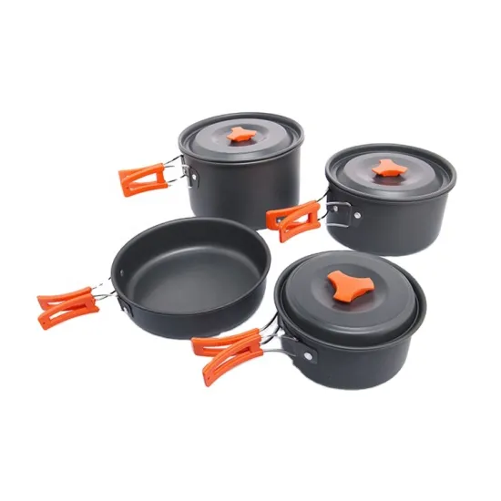 Durable Nonstick 1-2 Person Camping Cookware Sets with Titanium Soup Pot