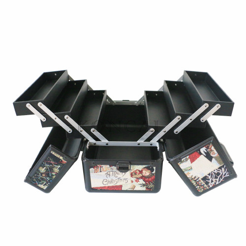 Portable Beauty Box Makeup Case Travel Cosmetic Bag with layer Tray inside