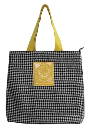 6oz Dogtooth Black Canvas Fabric Carrier Bags Reusable With Zipper Closure