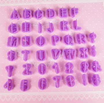 40PCS Purple Alphabet Number Cutter Set for Fondant Cake and Biscuit Cookie