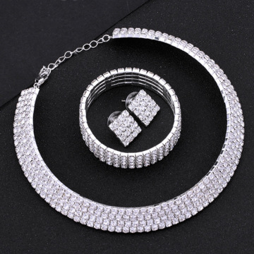 BOOM Stone Necklace Water Wave Earring Women's Crystal Jewelry Set in Copper Alloy Claw Setting