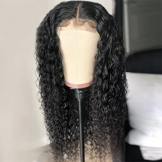 Xuchang factory long Deep Wave Curly Human Hair Transparent Lace Front Wigs Pre Plucked Hair Line With Baby Hair