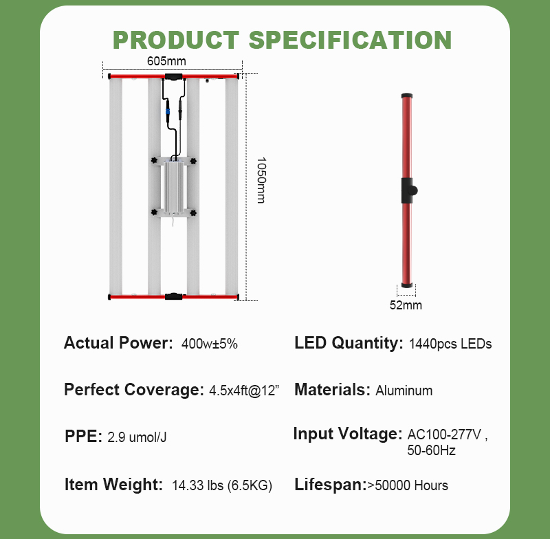 Efficiency 400W Samsung Grow Light for Veg Flower